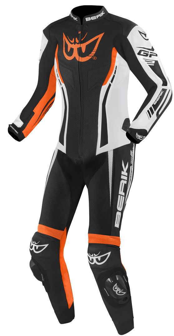 Berik Monza Damas de una pieza traje de cuero de motocicleta - Negro Blanco Naranja (48)