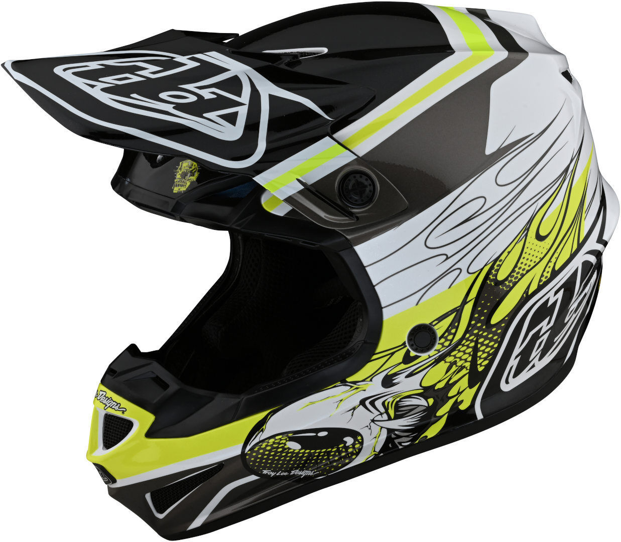 Lee SE4 Polyacrylite MIPS Skooly Casco de motocross - Negro Blanco Amarillo (L)