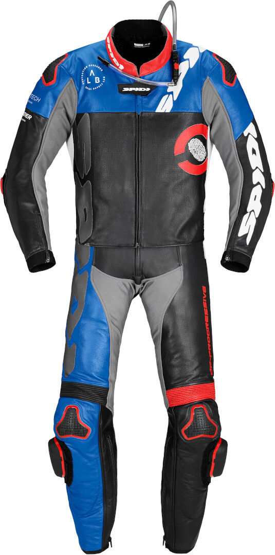 Spidi DP-Progressive Touring Traje de cuero de motocicleta de dos piezas - Negro Rojo Azul (46)