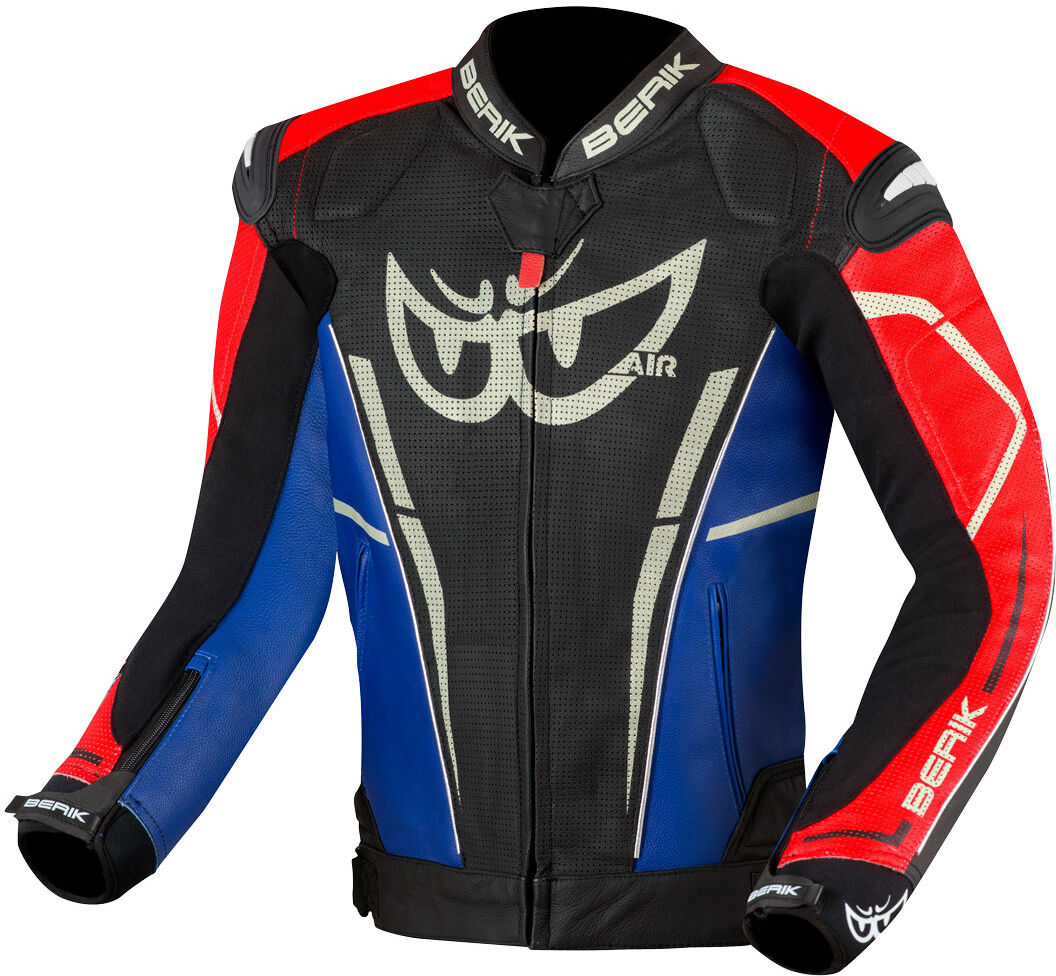 Berik Street Pro Evo Chaqueta de cuero para motocicleta - Negro Rojo Azul (58)