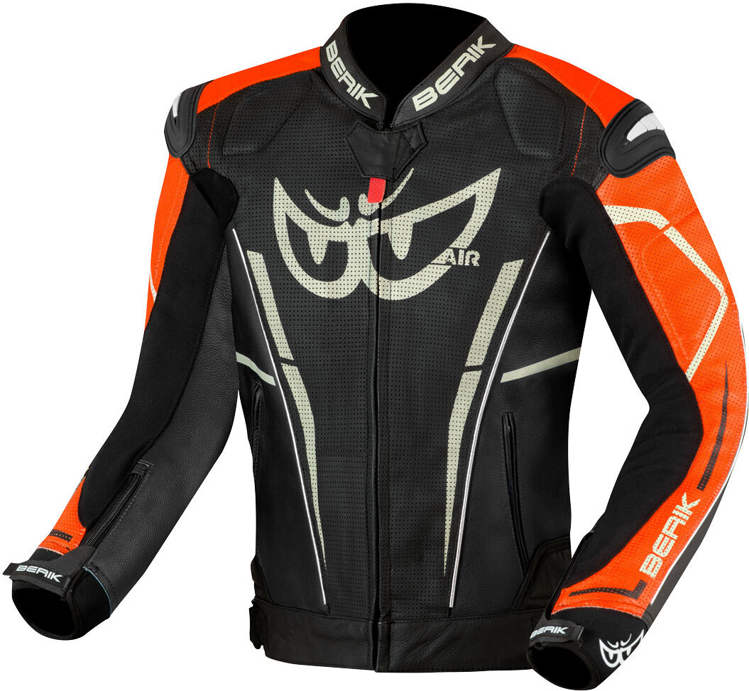 Berik Street Pro Evo Chaqueta de cuero para motocicleta - Negro Naranja (48)