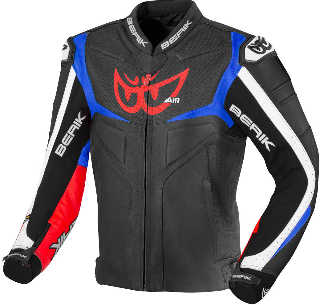 Berik Wild Chase Chaqueta de cuero para motocicleta - Negro Blanco Rojo Azul (58)