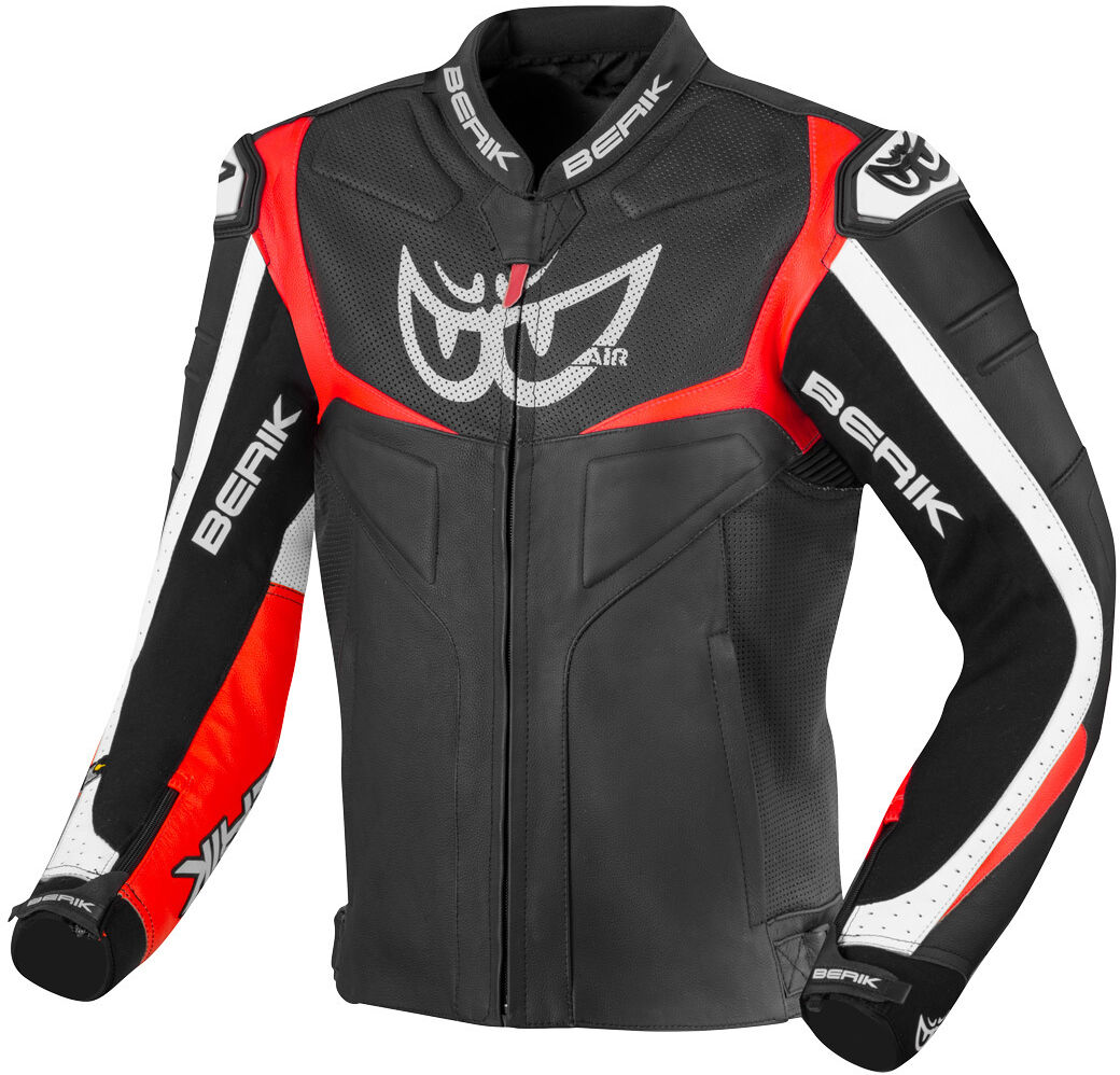 Berik Wild Chase Chaqueta de cuero para motocicleta - Negro Blanco Rojo (52)