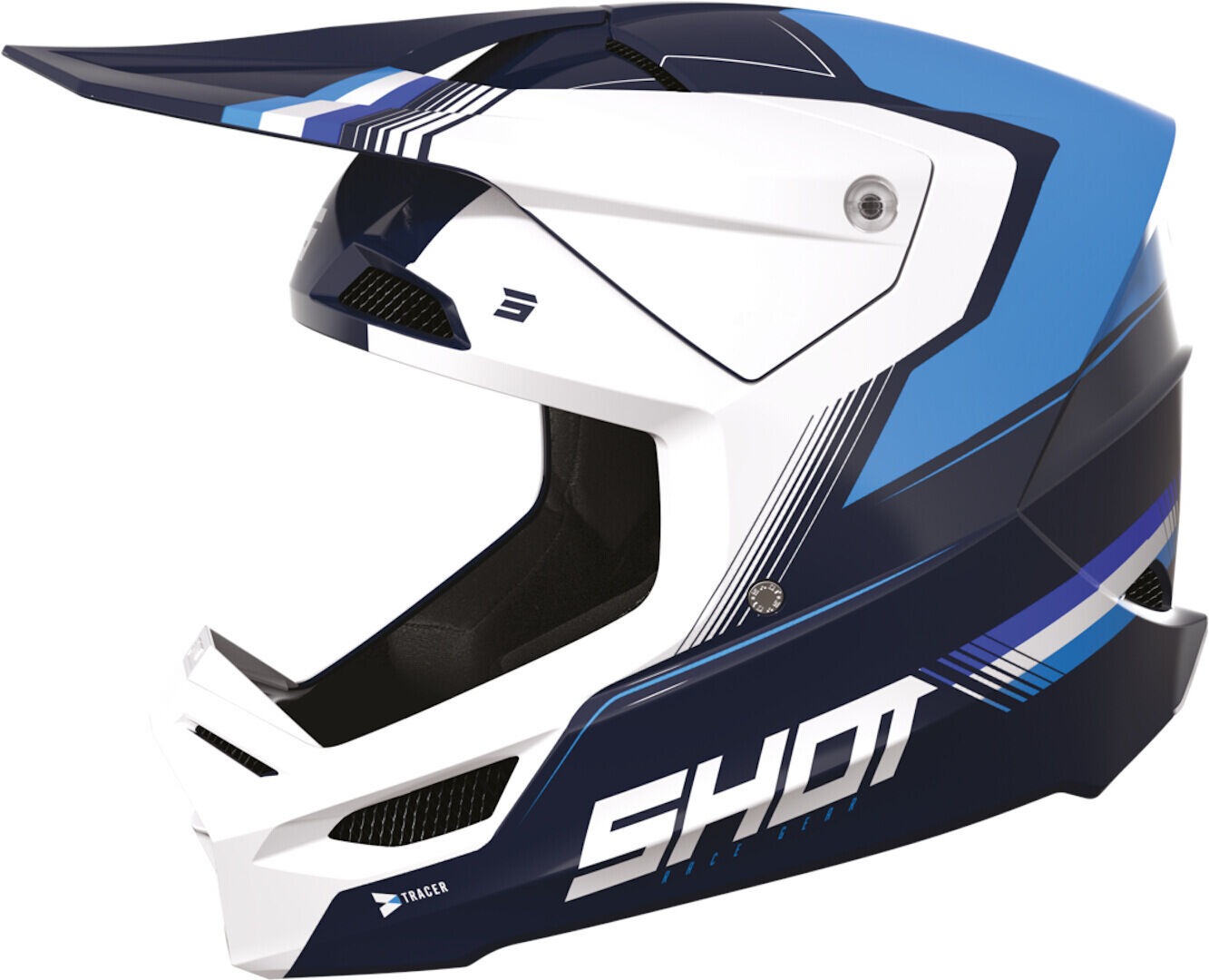 Shot Race Tracer Casco de motocross - Negro Blanco Azul (XL)