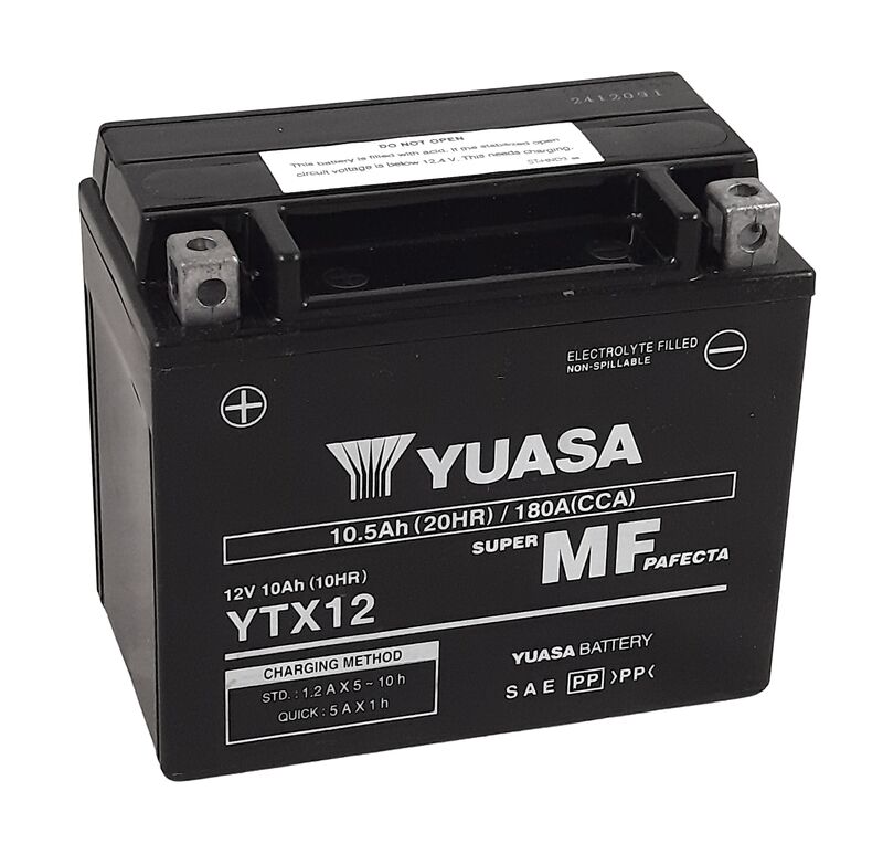 YUASA SIN MANTENIMIENTO  W/C Batería activada de fábrica - YTX12 FA Batería libre de mantenimiento -