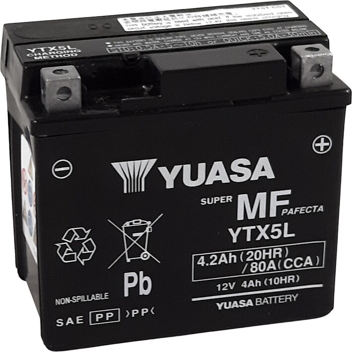 YUASA Batería   W/C sin mantenimiento activada de fábrica - YTX5L FA Batería libre de mantenimiento -