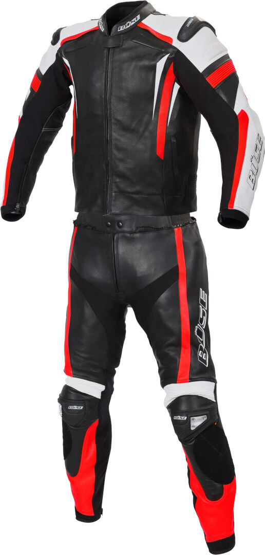 Büse Track Traje de cuero de motocicleta para damas de dos piezas - Negro Rojo (38)