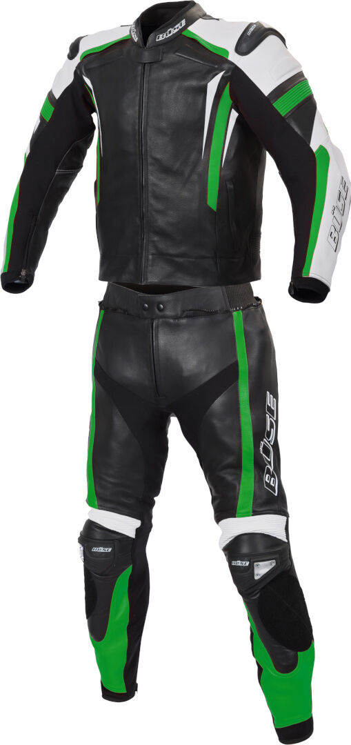 Büse Track Two Piece Moto de cuero - Negro Verde (48)