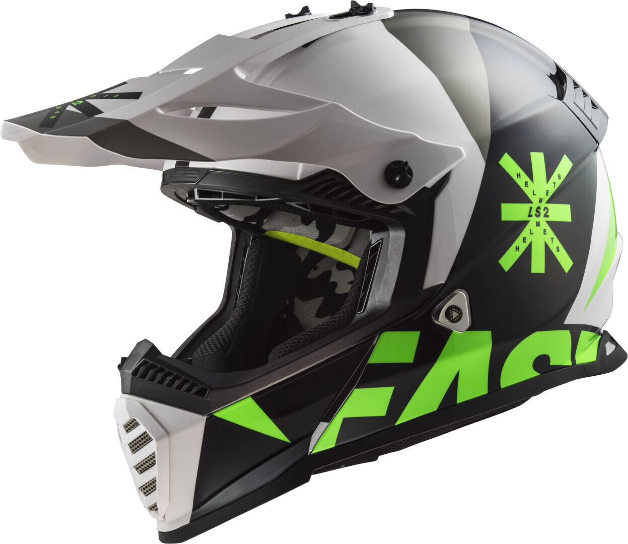 LS2 MX437 Fast Heavy Evo Casco de motocross - Negro Blanco Verde (S)