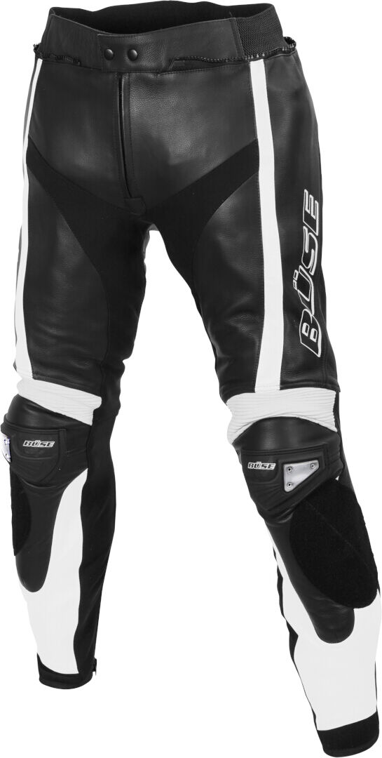 Büse Track Pantalones de cuero de motocicleta - Negro Blanco (56)