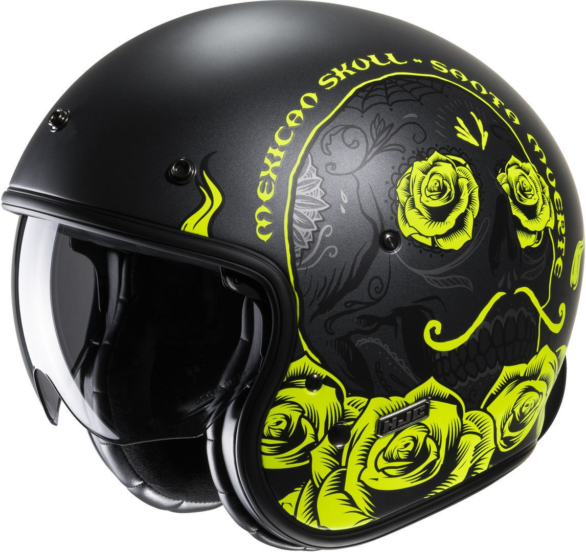 HJC V31 Desto Retro Casco Jet - Negro Amarillo (XL)