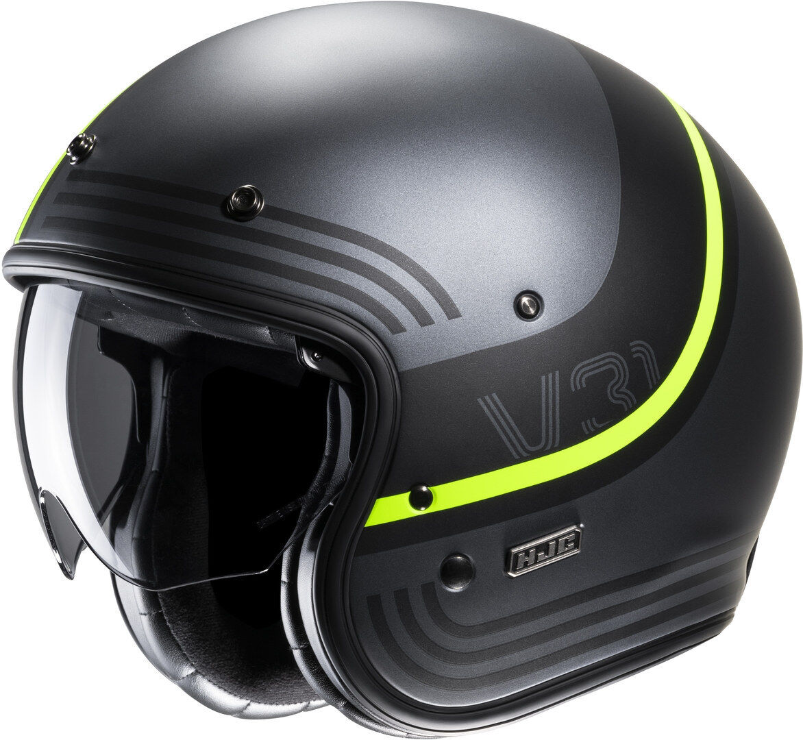 HJC V31 Byron Retro Casco Jet - Gris Amarillo (XL)