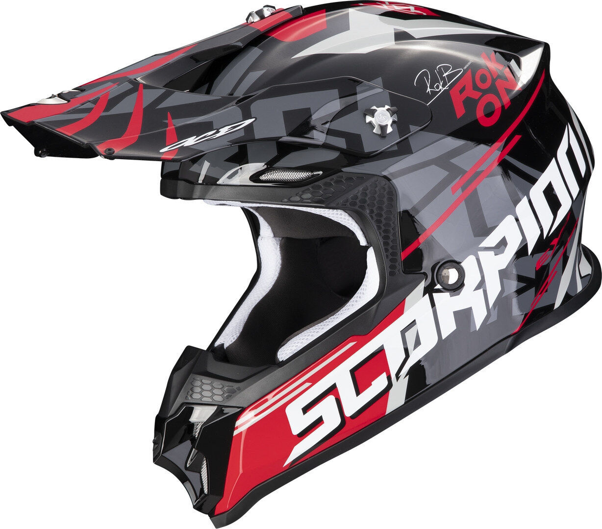 Scorpion VX-16 Evo Air Rok Casco de motocross - Negro Blanco Rojo (M)