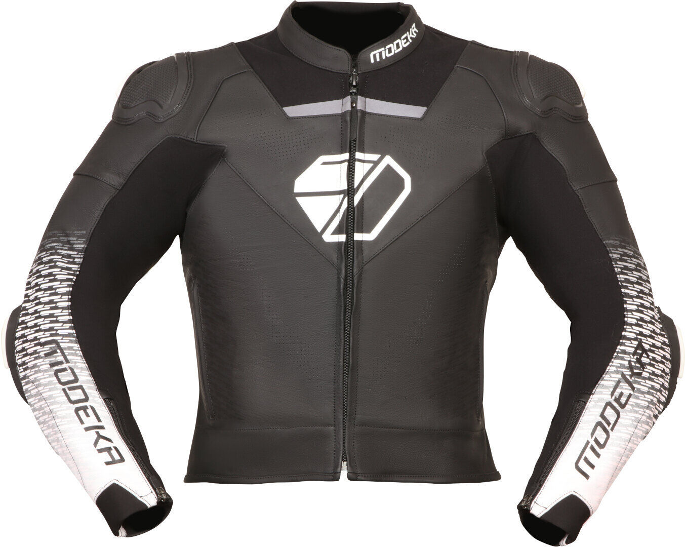 Modeka Yron Chaqueta de cuero de motocicleta - Negro Blanco (54)