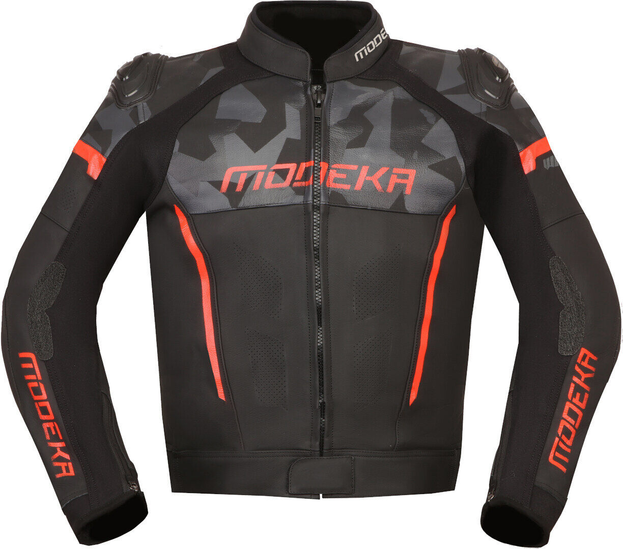 Modeka Valyant Chaqueta de cuero de motocicleta - Negro Rojo (50)