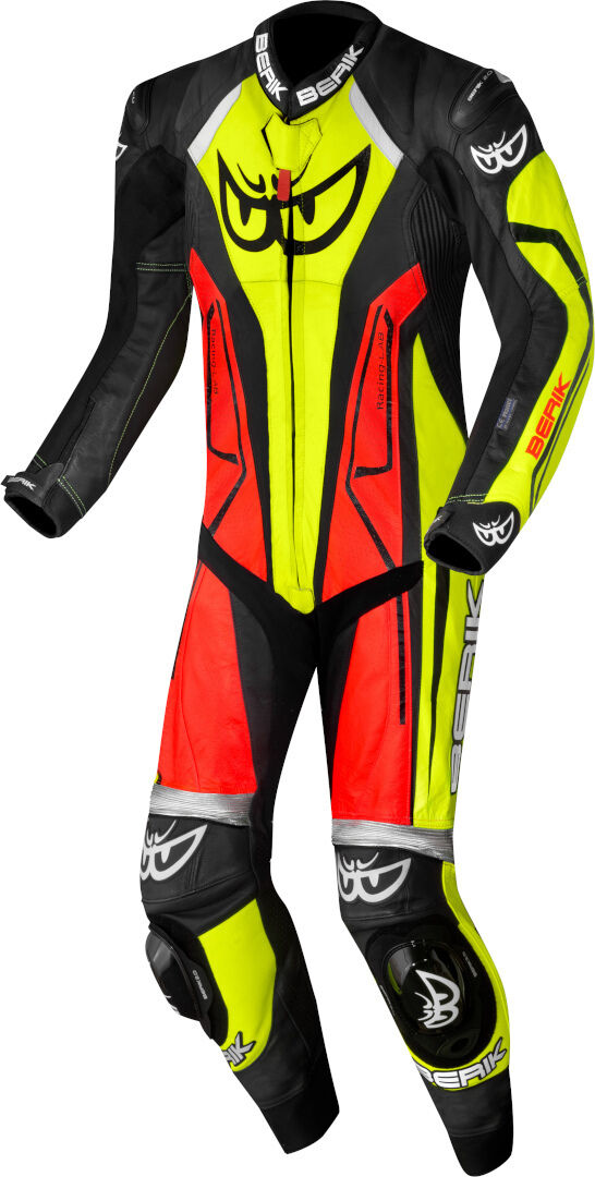 Berik Losail-R perforated Traje de cuero de motocicleta canguro de una pieza - Negro Rojo Amarillo (52)