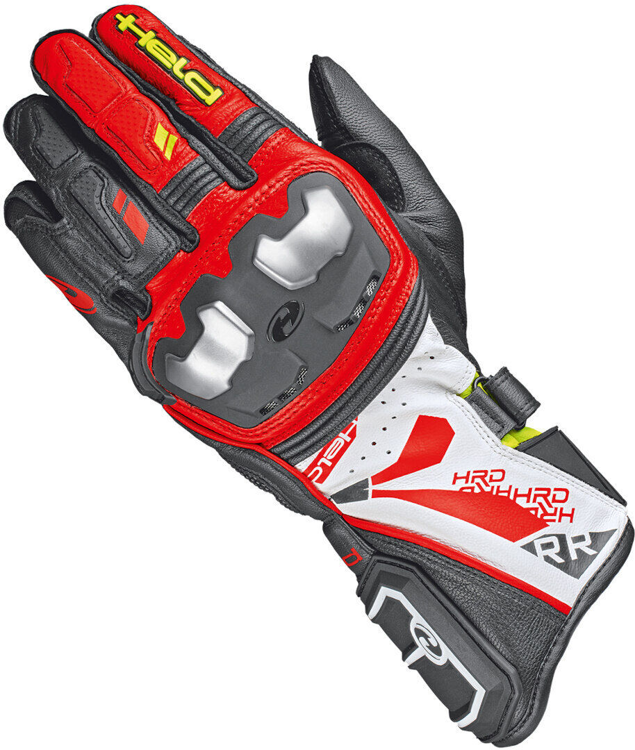 Held Akira RR Guantes de motocicleta - Negro Blanco Rojo (2XL)