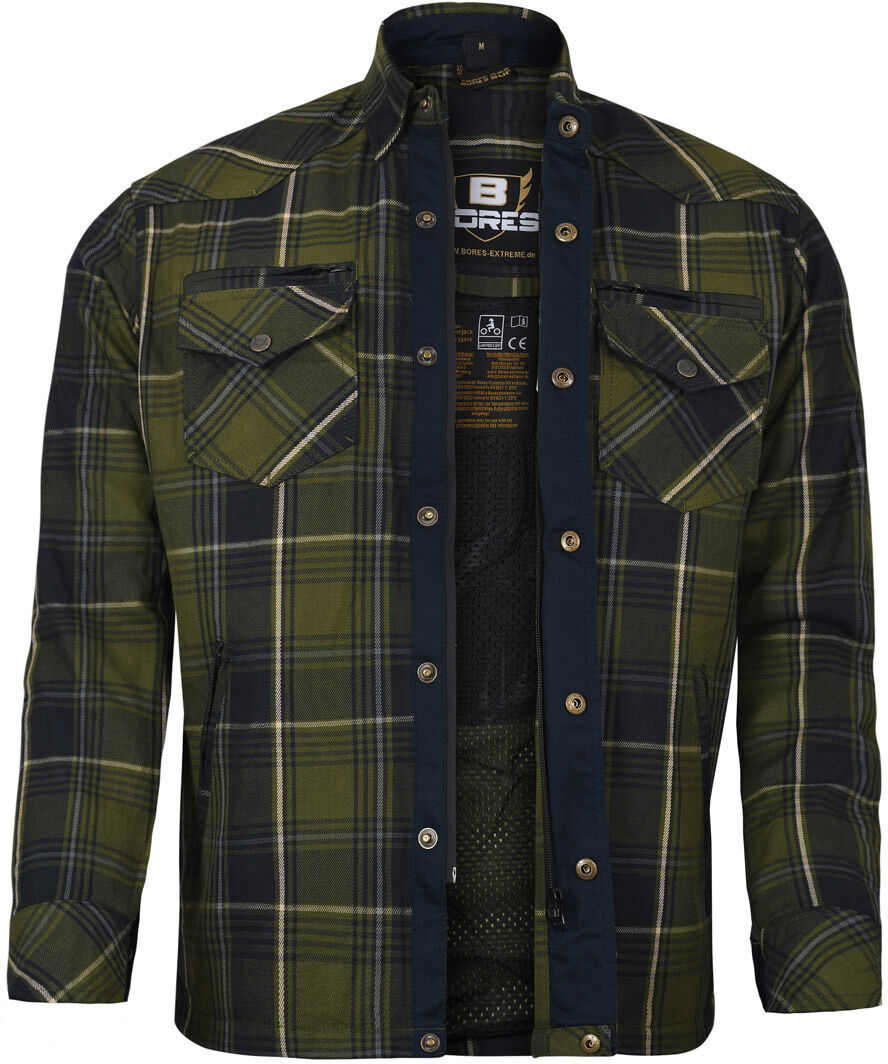 Bores Lumberjack Premium Camisa de moto - Negro Blanco Verde (2XL)