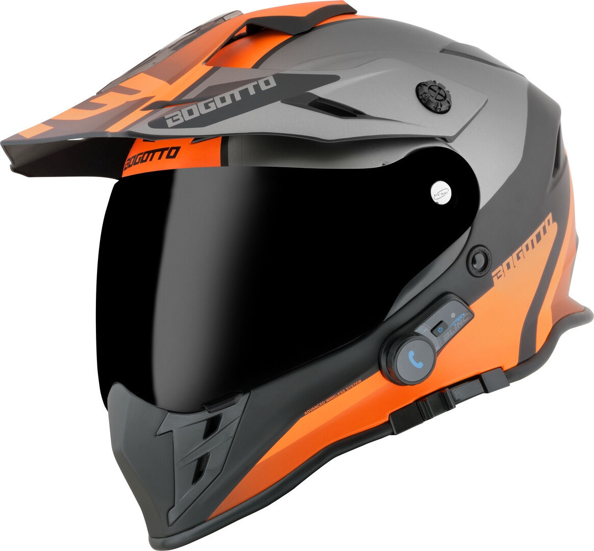 Bogotto H331 BT Tour EVO Bluetooth Casco de enduro - Negro Gris Naranja (XS)