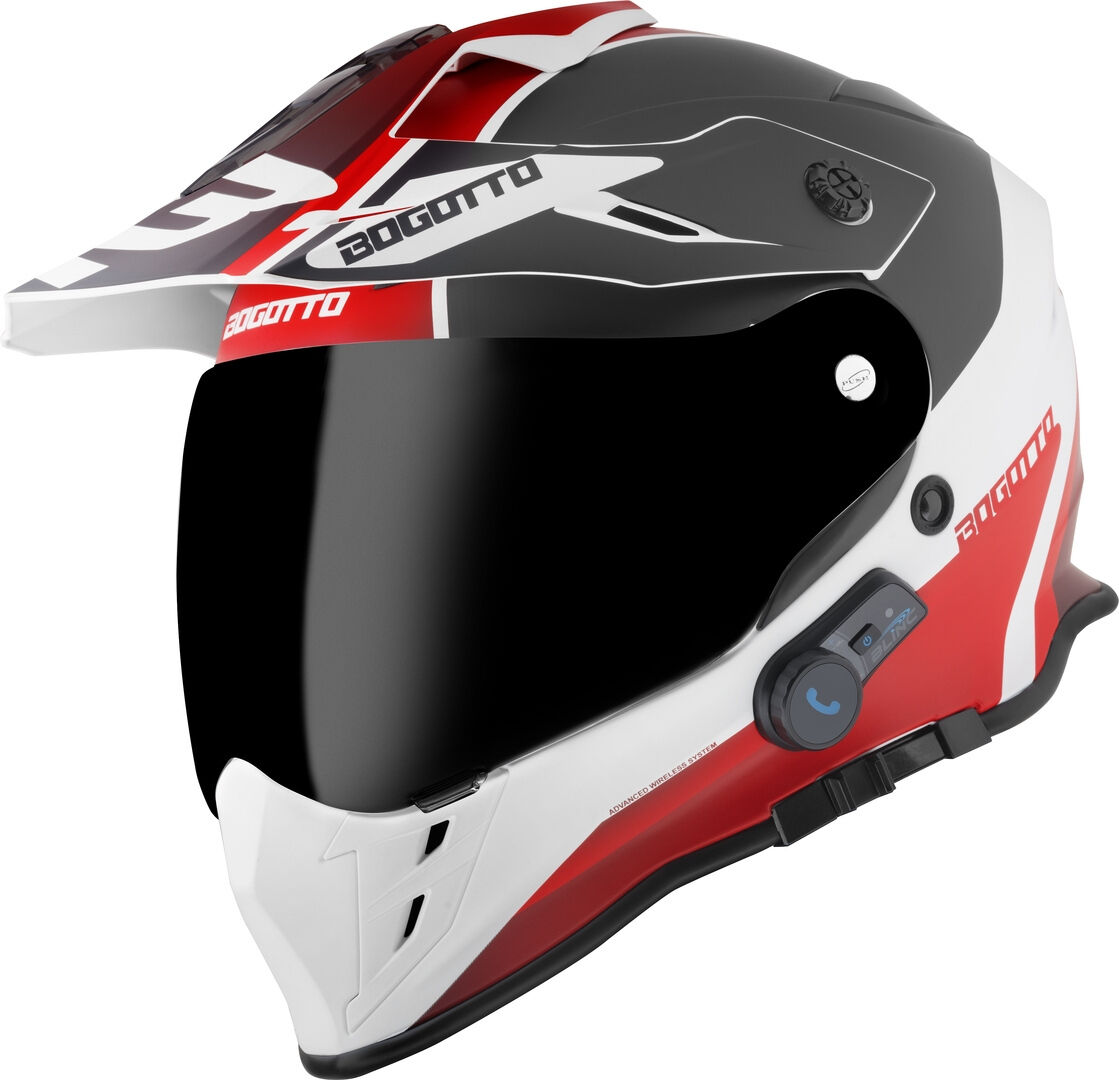 Bogotto H331 BT Tour EVO Bluetooth Casco de enduro - Negro Blanco Rojo (XL)