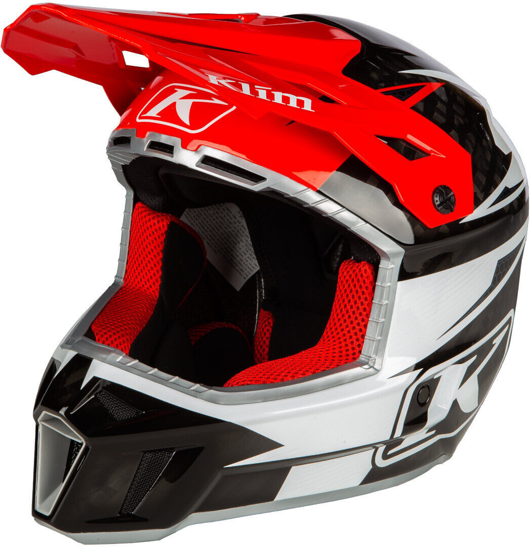 Klim F3 Carbon Pro Casco de motocross - Negro Blanco Rojo (XL)