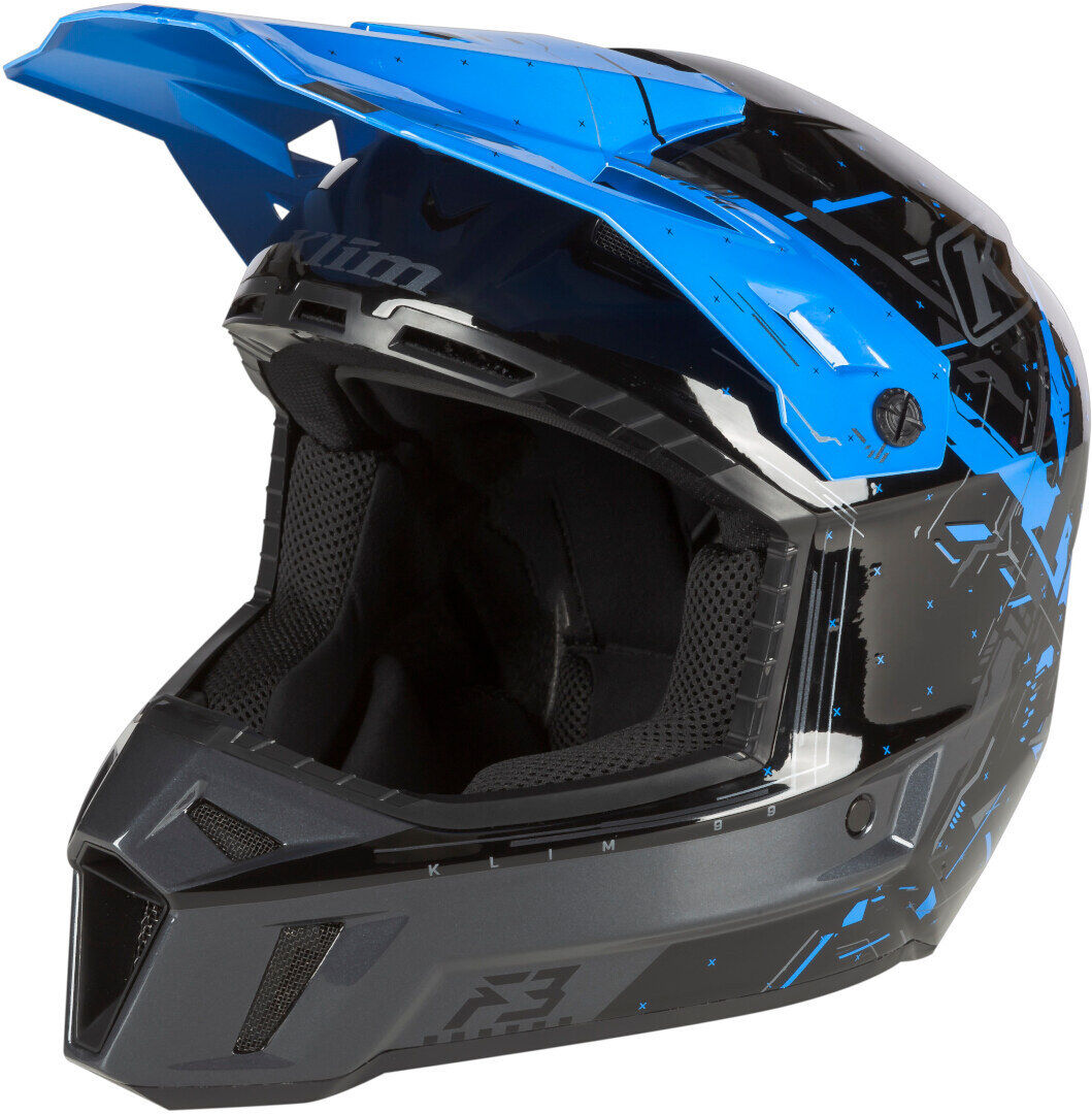 Klim F3 Recoil Casco de motocross - Negro Azul (2XL)