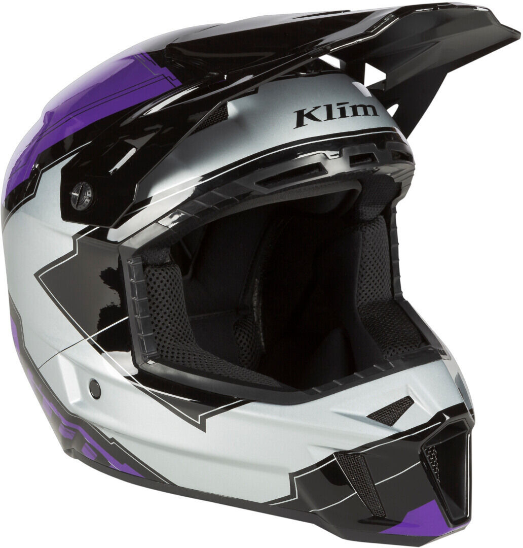 Klim F3 Verge Casco de motocross - Negro Lila Plata (2XL)