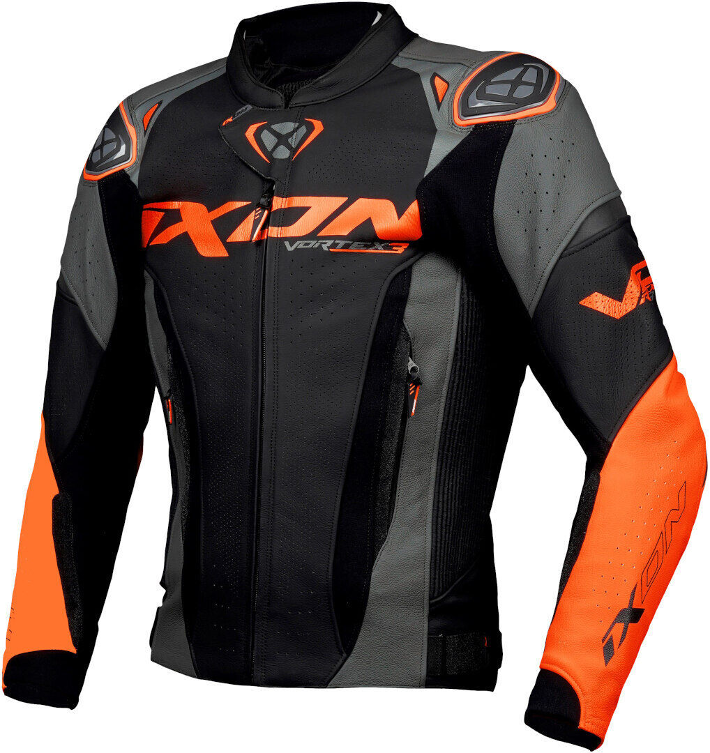 Ixon Vortex 3 Chaqueta de cuero de motocicleta - Negro Naranja (3XL)