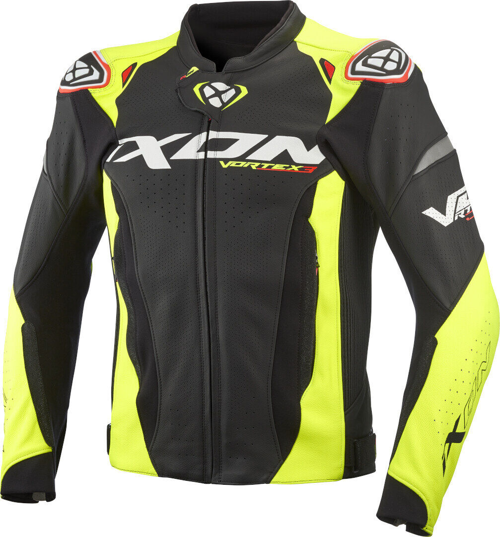 Ixon Vortex 3 Chaqueta de cuero de motocicleta - Negro Amarillo (M)