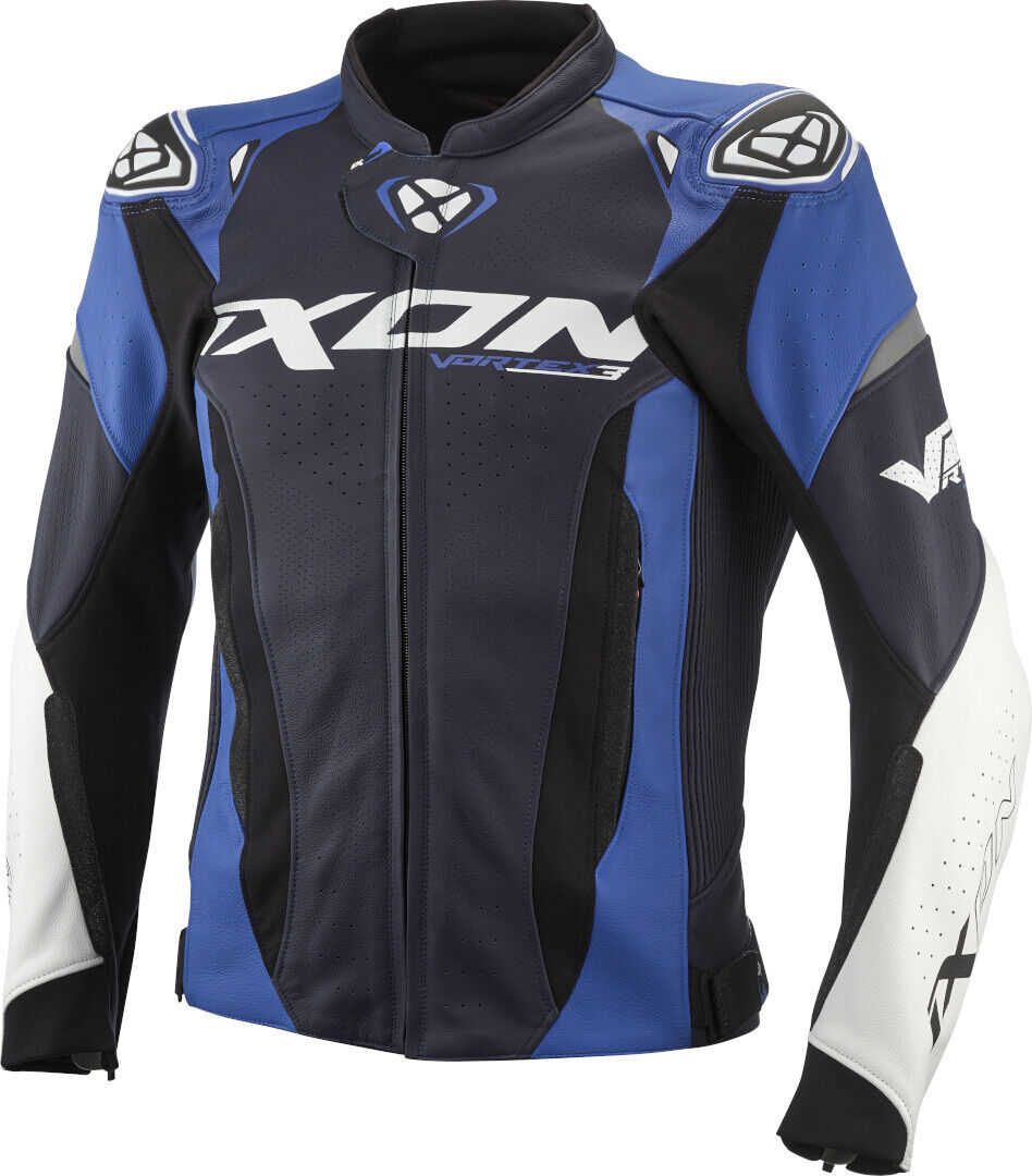 Ixon Vortex 3 Chaqueta de cuero de motocicleta - Negro Blanco Azul (2XL)