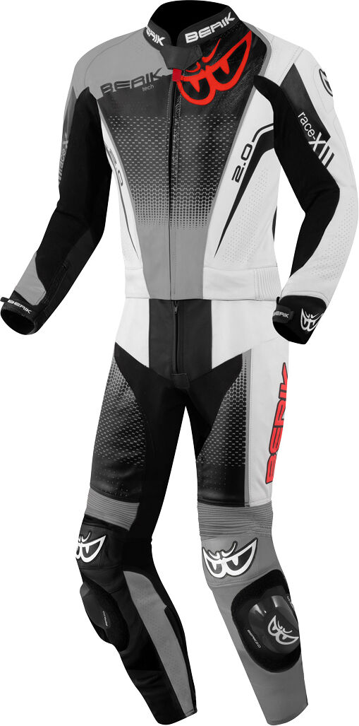 Berik XR-Ace Evo Traje de moto de cuero perforado de 2 piezas - Negro Gris Blanco (54)