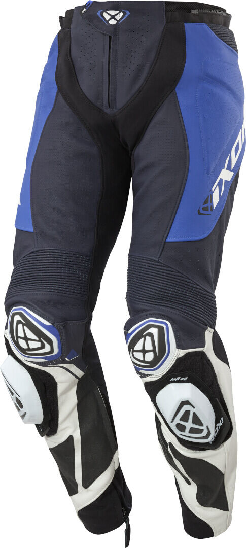 Ixon Vortex 3 Pantalones de cuero de motocicleta - Negro Blanco Azul (XL)