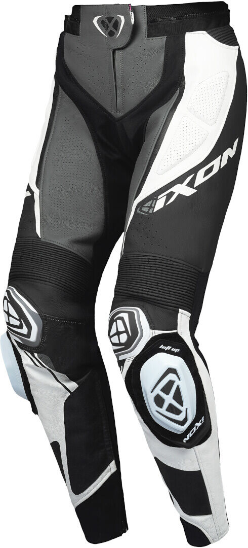 Ixon Vortex 3 Pantalones de cuero de motocicleta para damas - Negro Gris Blanco (XL)