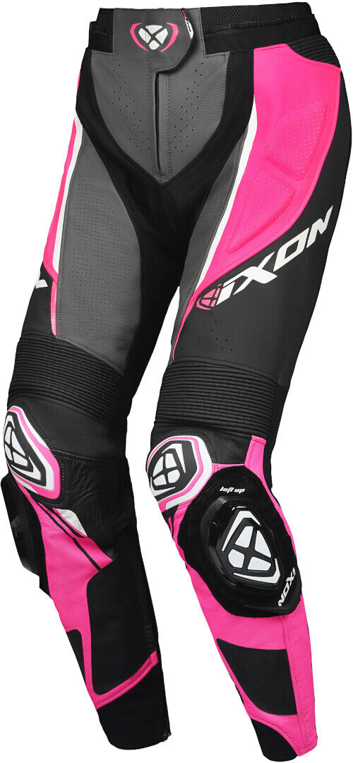 Ixon Vortex 3 Pantalones de cuero de motocicleta para damas - Negro Rosa (L)