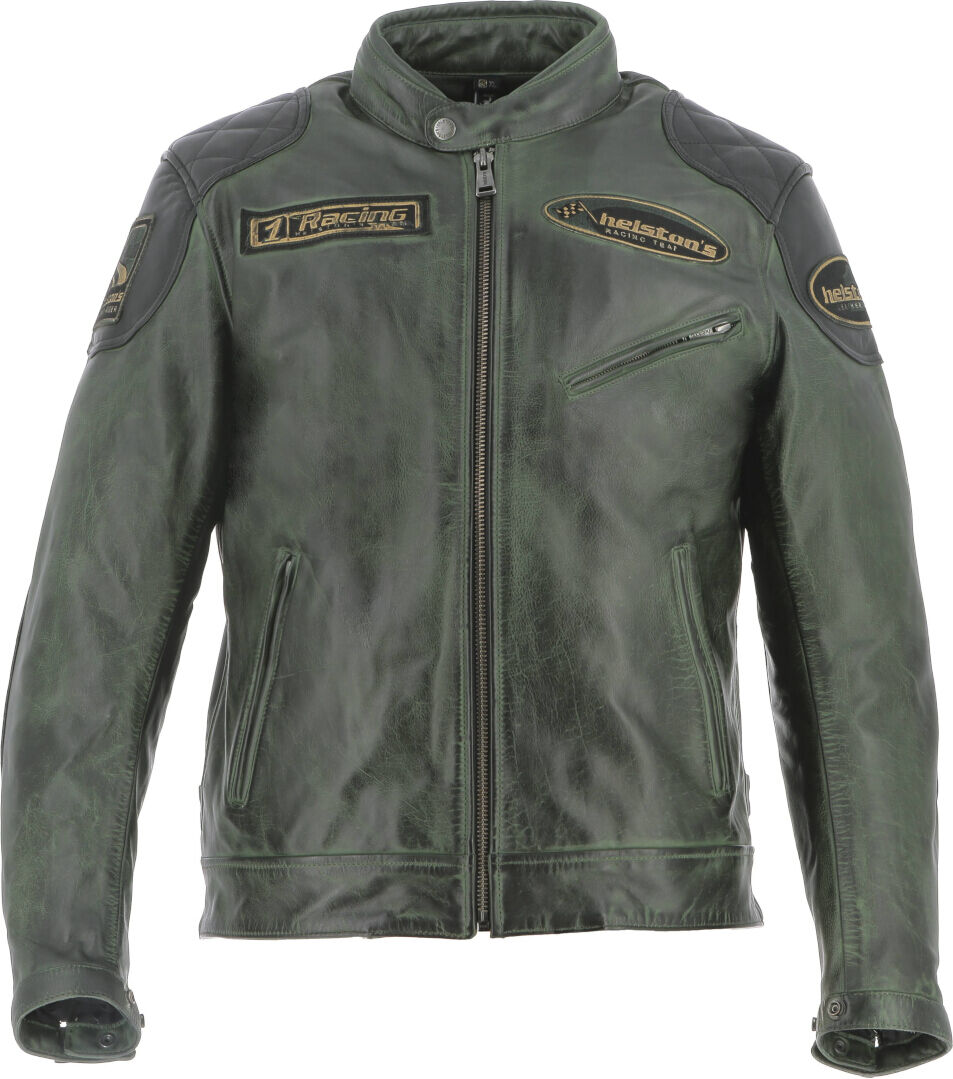 Helstons Trevor Chaqueta de cuero de motocicleta - Negro Verde (L)