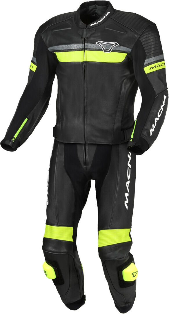 Macna Diabro Traje de cuero de motocicleta de dos piezas - Negro Amarillo (50)