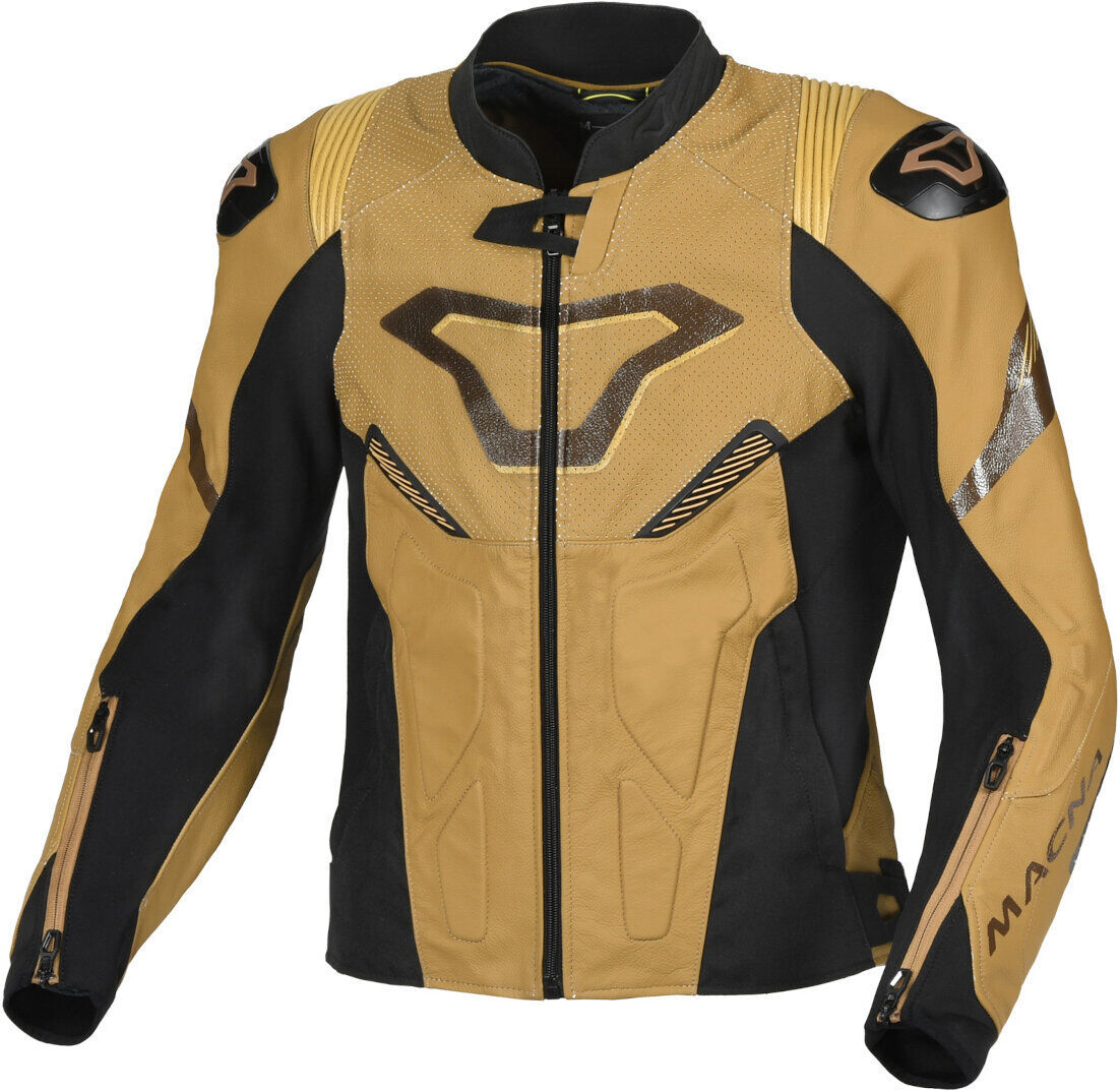 Macna Pointer chaqueta de cuero de motocicleta perforada - Negro Marrón (52)