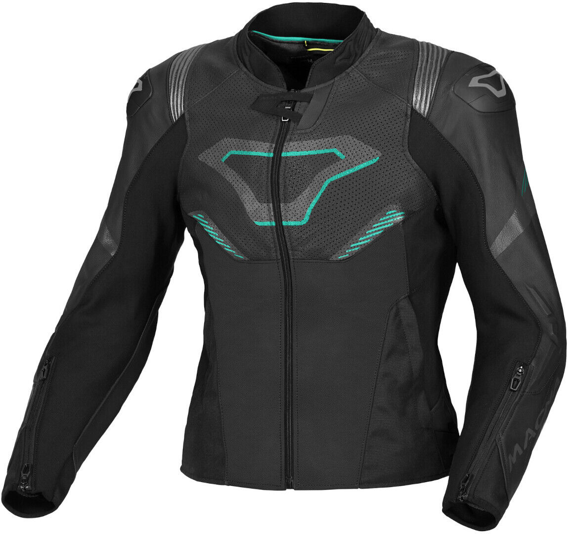 Macna Pointer chaqueta de cuero perforada para damas - Negro Verde (46)