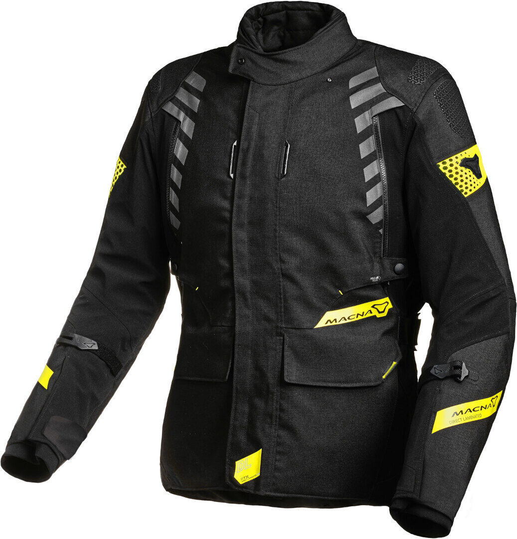 Macna Ultimax impermeable Chaqueta textil de motocicleta para mujer - Negro Amarillo (2XL)