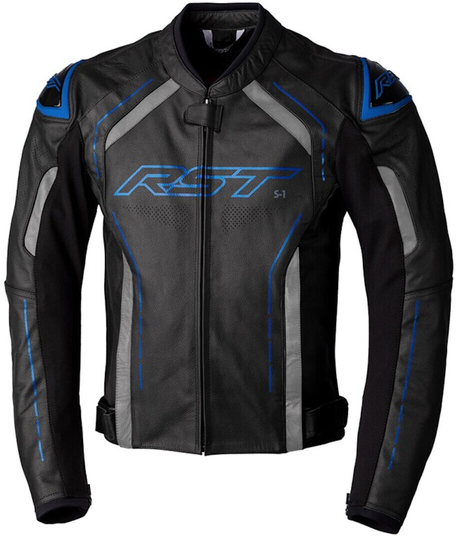 RST S1 Chaqueta de cuero de motocicleta - Negro Azul (44)