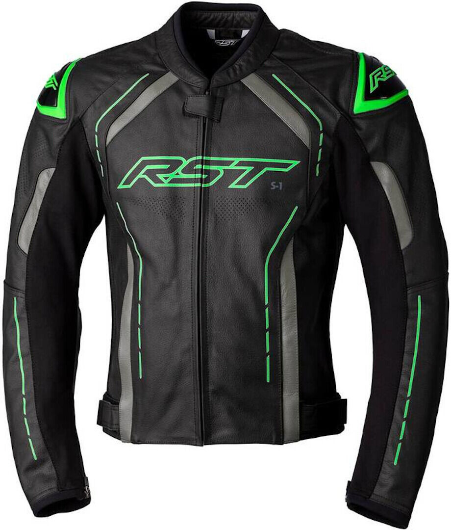 RST S1 Chaqueta de cuero de motocicleta - Negro Verde (40)