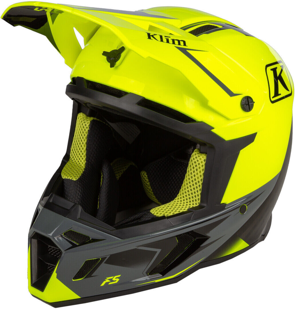 Klim F5 Legion Hi-Vis Casco de motocross - Negro Gris Amarillo (2XL)