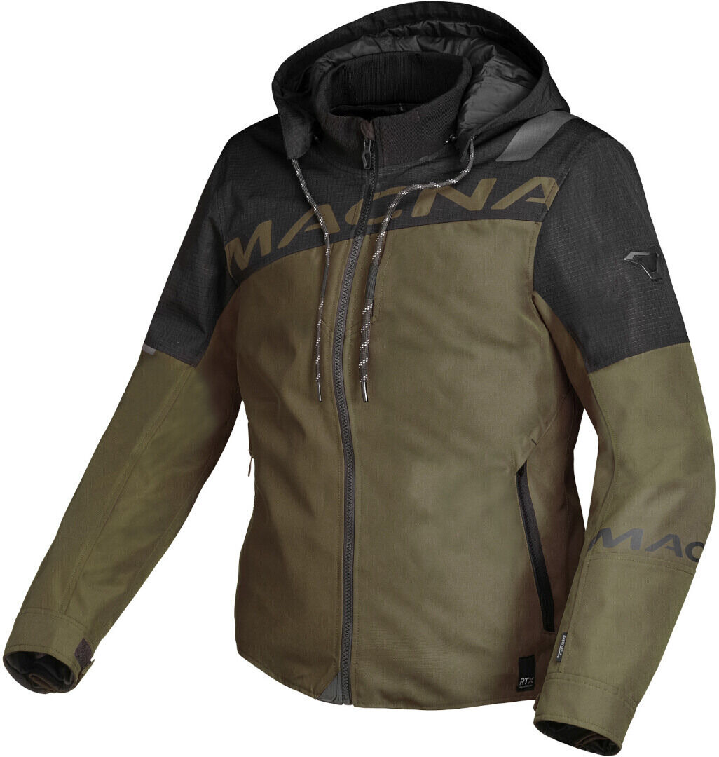 Macna Racoon impermeable Chaqueta textil de motocicleta para mujer - Negro Verde (L)