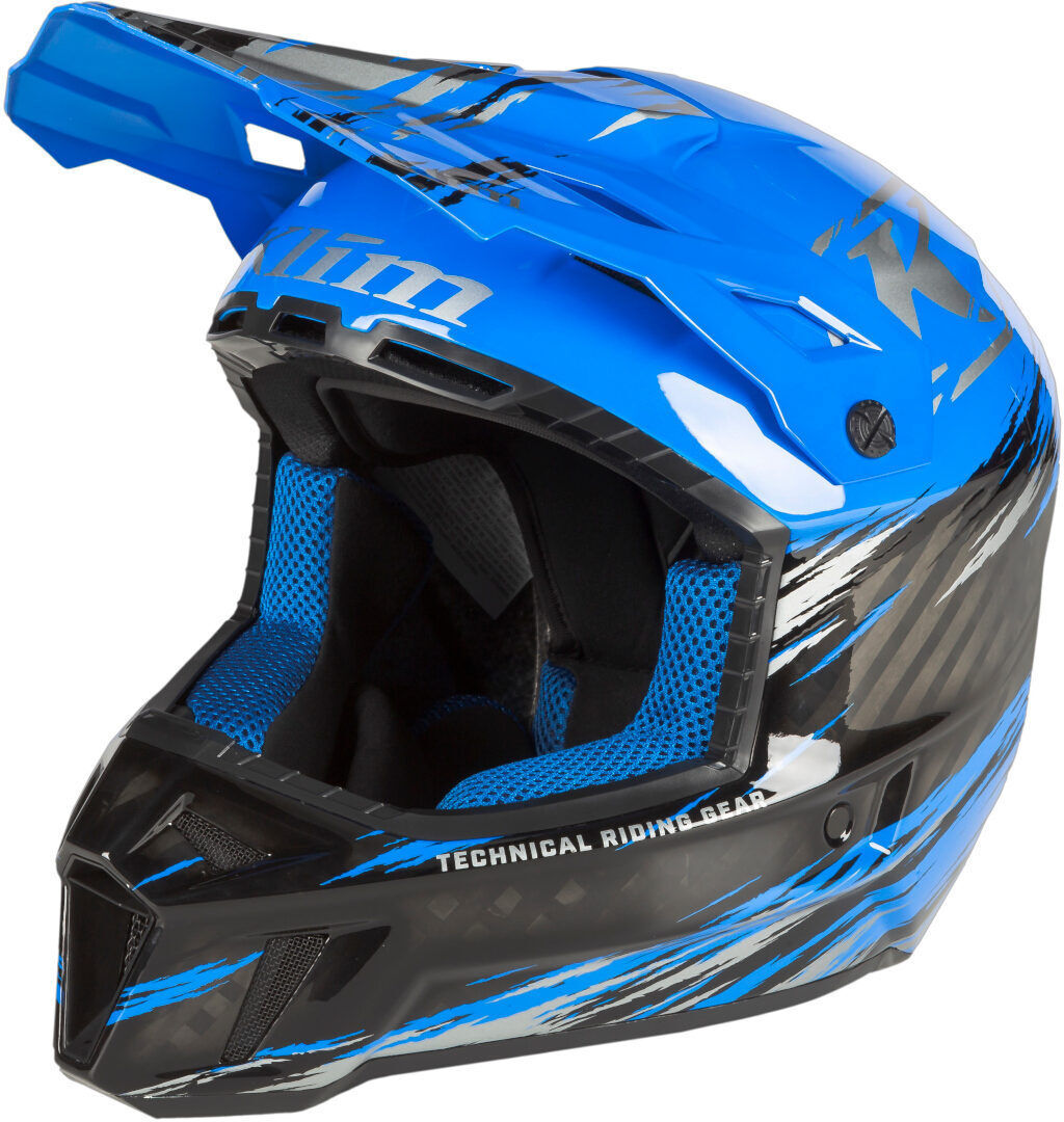 Klim F3 Carbon Pro Thrashed Casco de moto de nieve - Negro Azul (L)