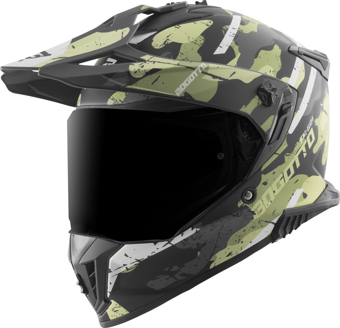 Bogotto FG-601 Sniper Casco de enduro de fibra de vidrio - Negro Gris Verde (2XL)