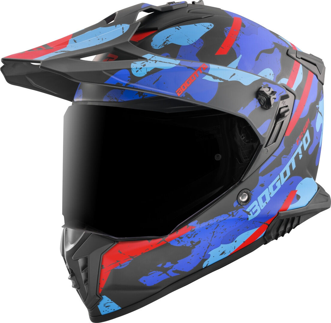 Bogotto FG-601 Sniper Casco de enduro de fibra de vidrio - Negro Rojo Azul (XL)