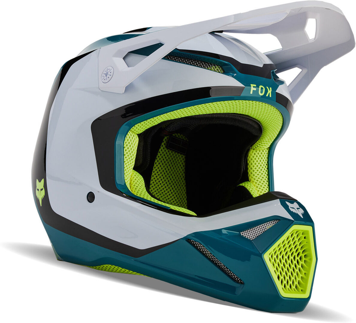 Fox V1 Nitro MIPS Casco de motocross juvenil - Negro Blanco Verde Azul