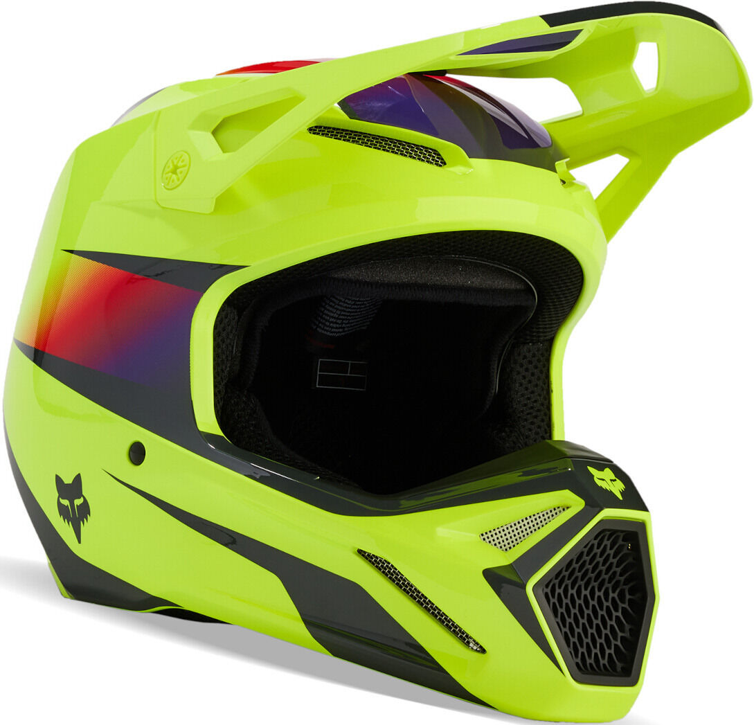 Fox V1 Flora MIPS Casco de motocross - Negro Amarillo (L)