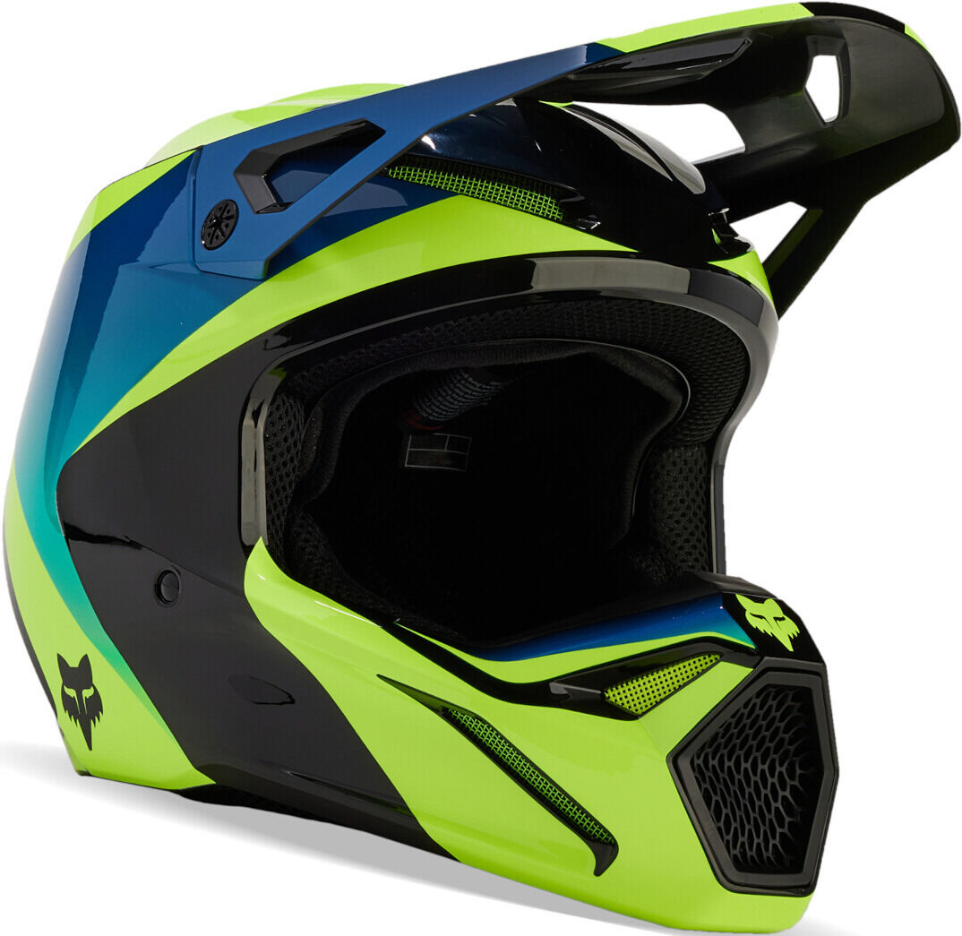 Fox V1 Streak MIPS Casco de motocross - Negro Azul Amarillo (XS)