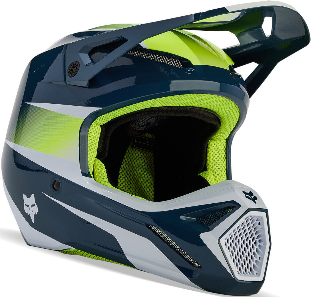 Fox V1 Flora MIPS Casco de motocross juvenil - Azul Amarillo